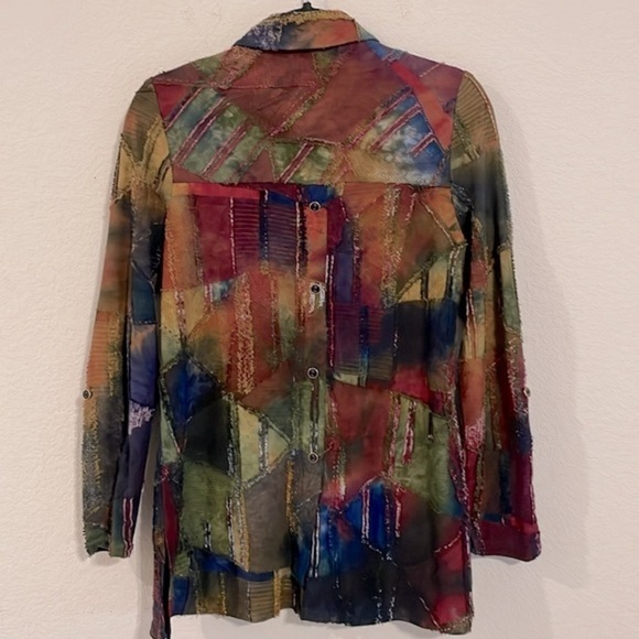 Michael Tyler Women’s Button Front Short Small Colorful Patchwork Lagenlook - Picture 4 of 12